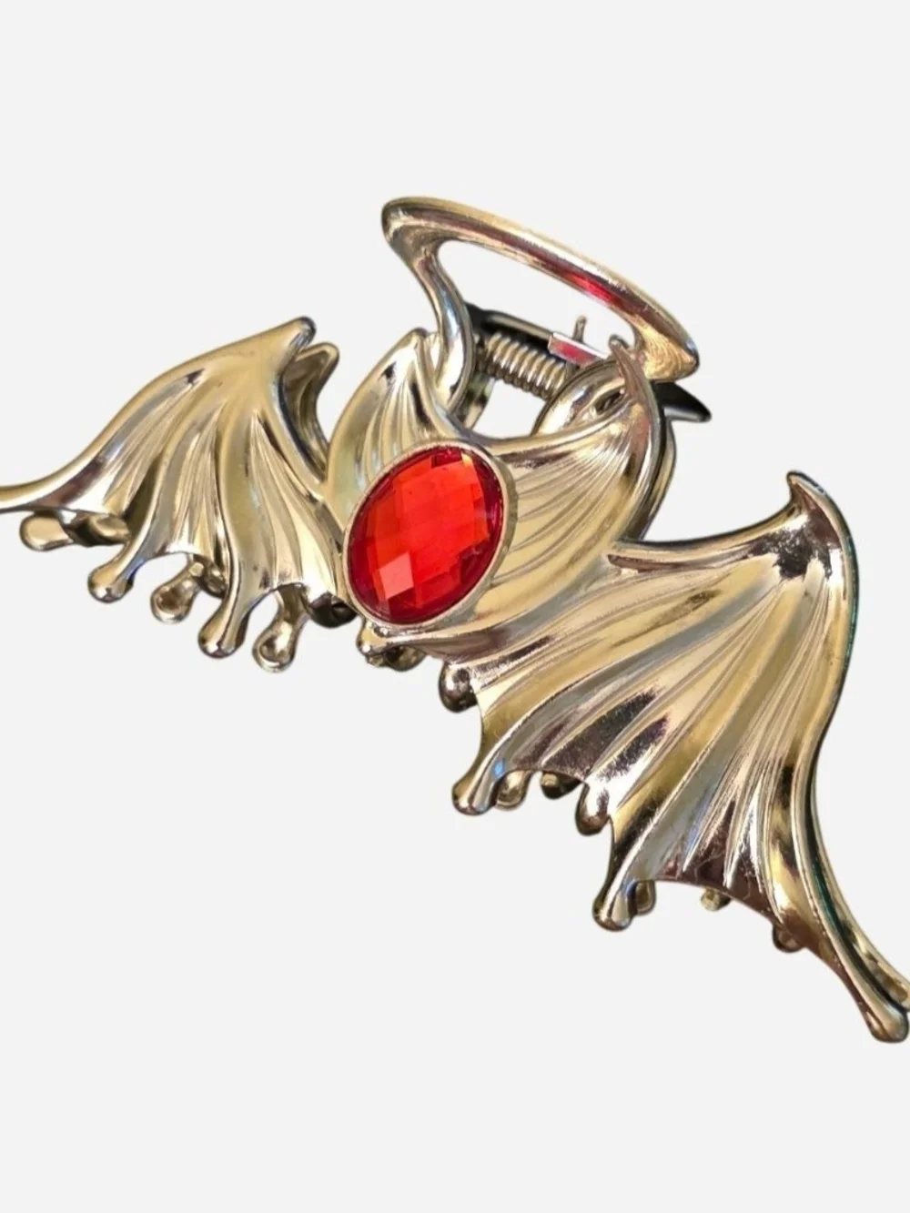 Cosmic Aura Silver Bat Wing Red Gemstones Claw Hair Clip